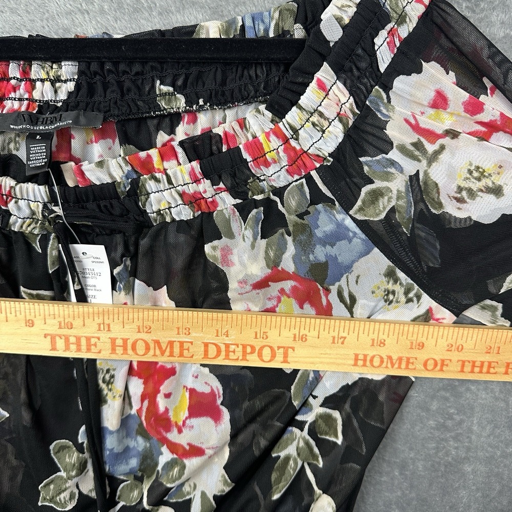 White House Black Market Blouse Women's Large Sheer Ikat Floral Black Flowy NWT - Picture 10 of 12